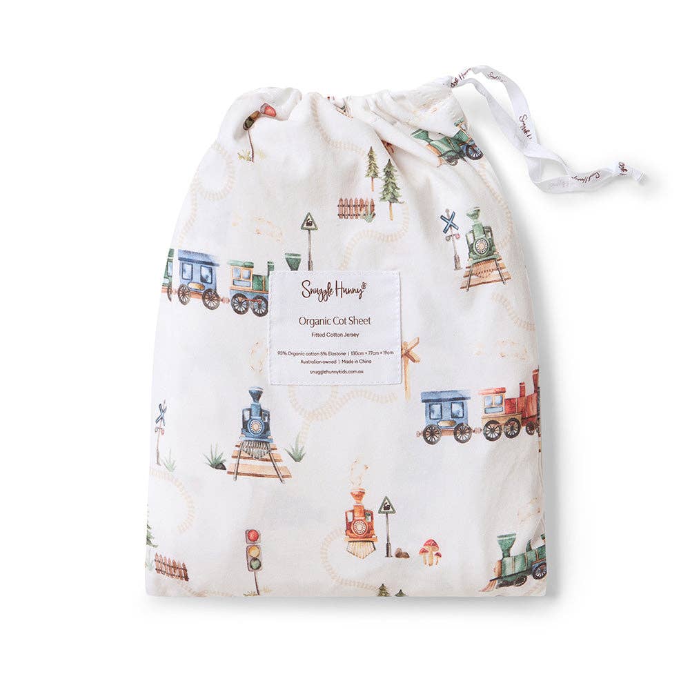 Trains Organic Fitted Cot Sheet