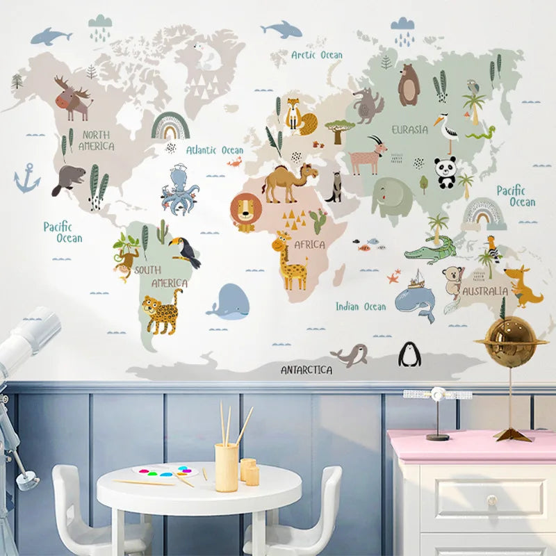 Animal World Map Wall Decal