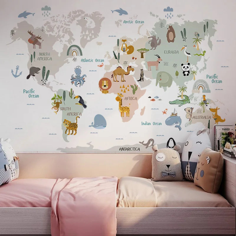 Animal World Map Wall Decal