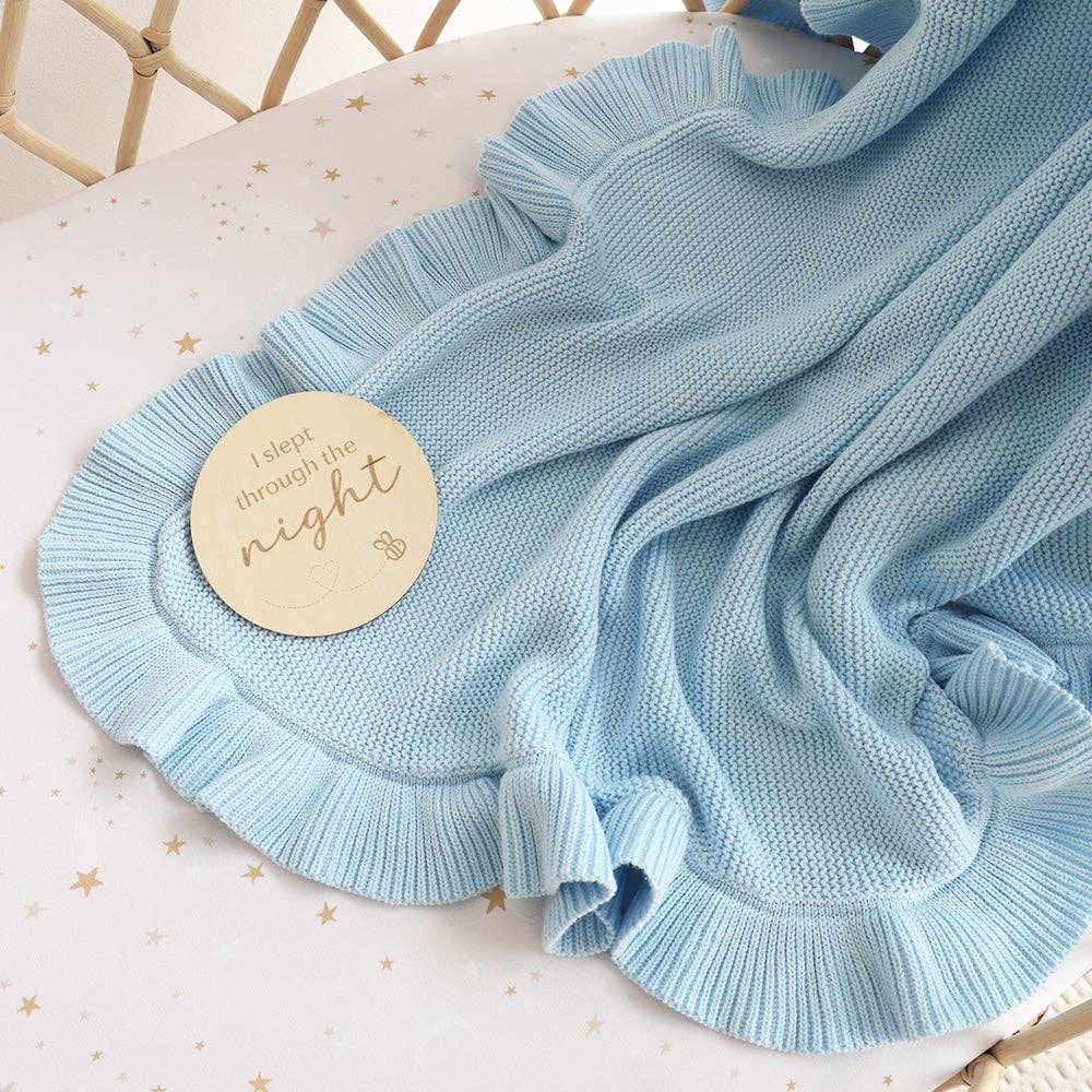 Baby Blue Ruffle Knit Organic Baby Blanket