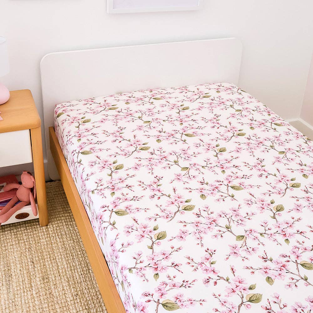 Cherry Blossom Organic Cotton Fitted Sheet