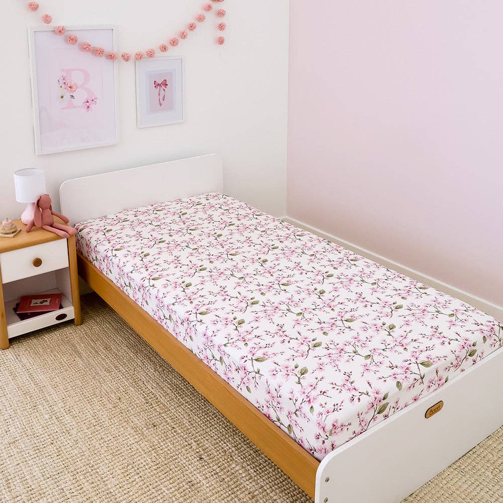 Cherry Blossom Organic Cotton Fitted Sheet