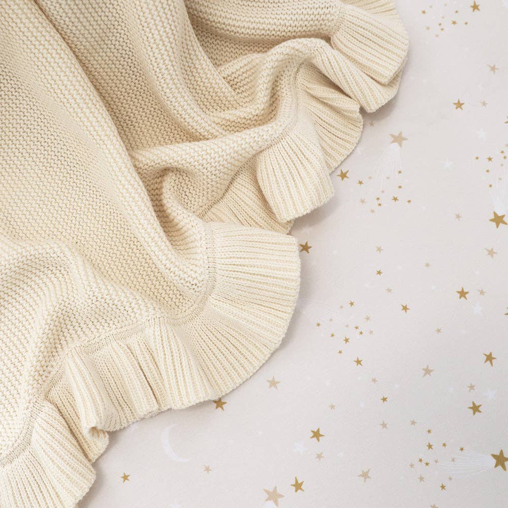 Cream Ruffle Knit Organic Baby Blanket