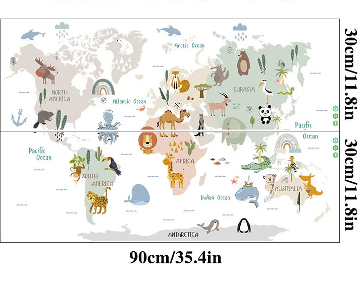 Animal World Map Wall Decal