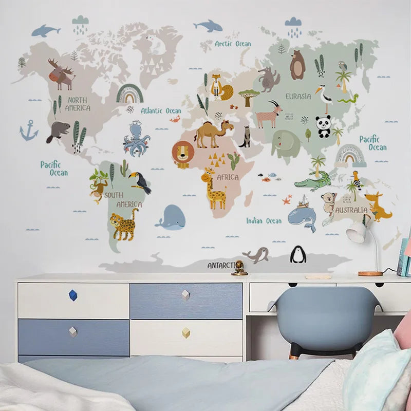 Animal World Map Wall Decal