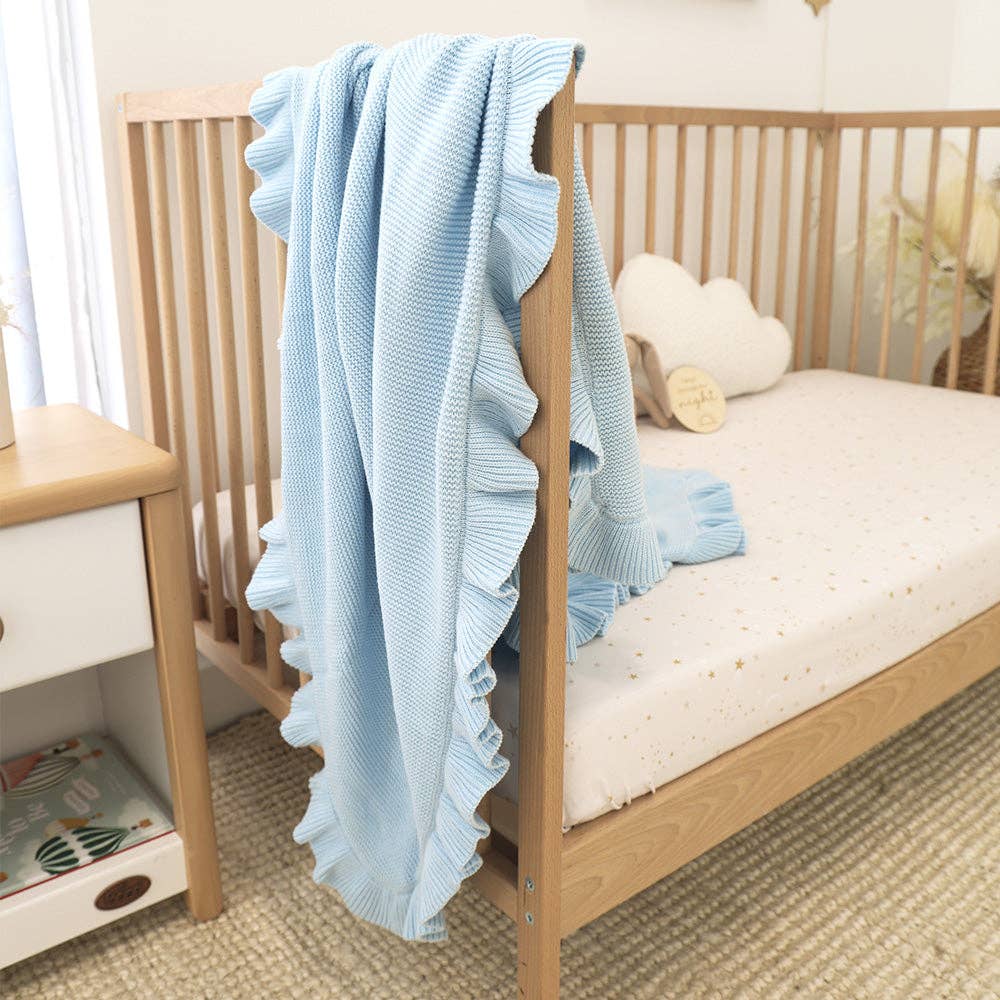 Baby Blue Ruffle Knit Organic Baby Blanket