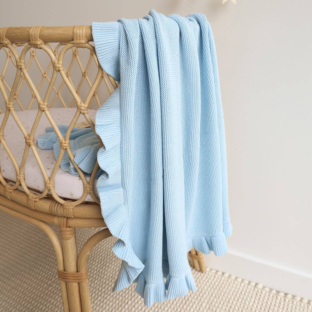 Baby Blue Ruffle Knit Organic Baby Blanket