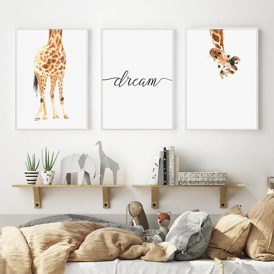 Dreamy Giraffe Canvas Wall Print (Set of 3)