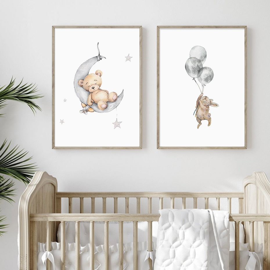 Sleepy Bears & Rabbits Canvas Wall Prints