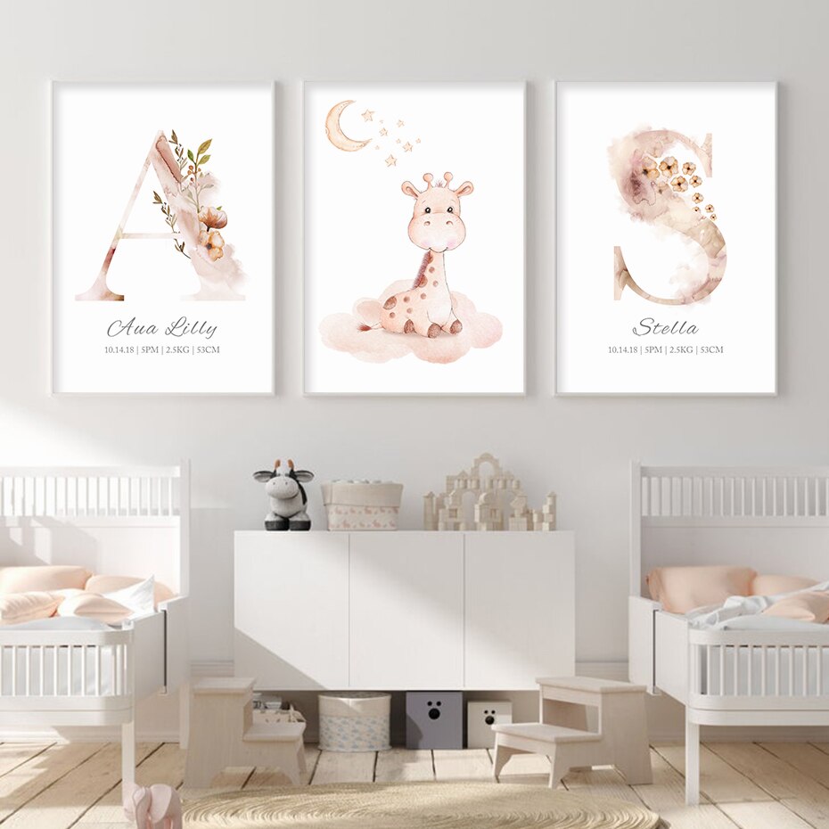 Baby Pink Giraffe | Birth Stats Canvas Print