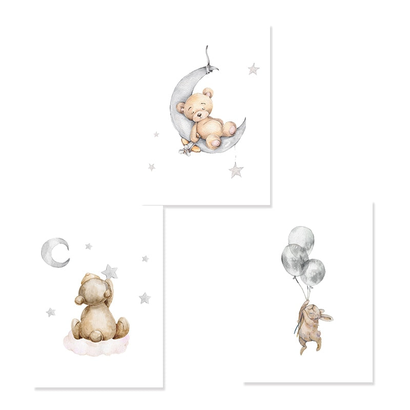 Sleepy Bears & Rabbits Canvas Wall Prints