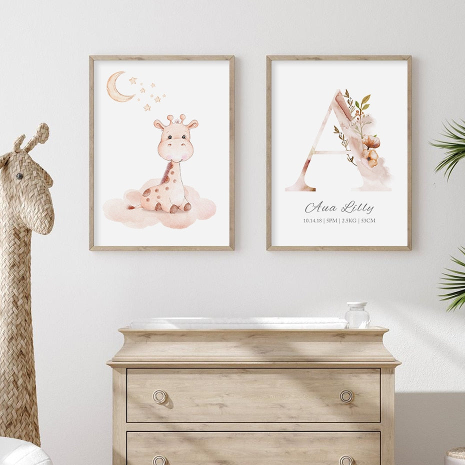 Baby Pink Giraffe | Birth Stats Canvas Print