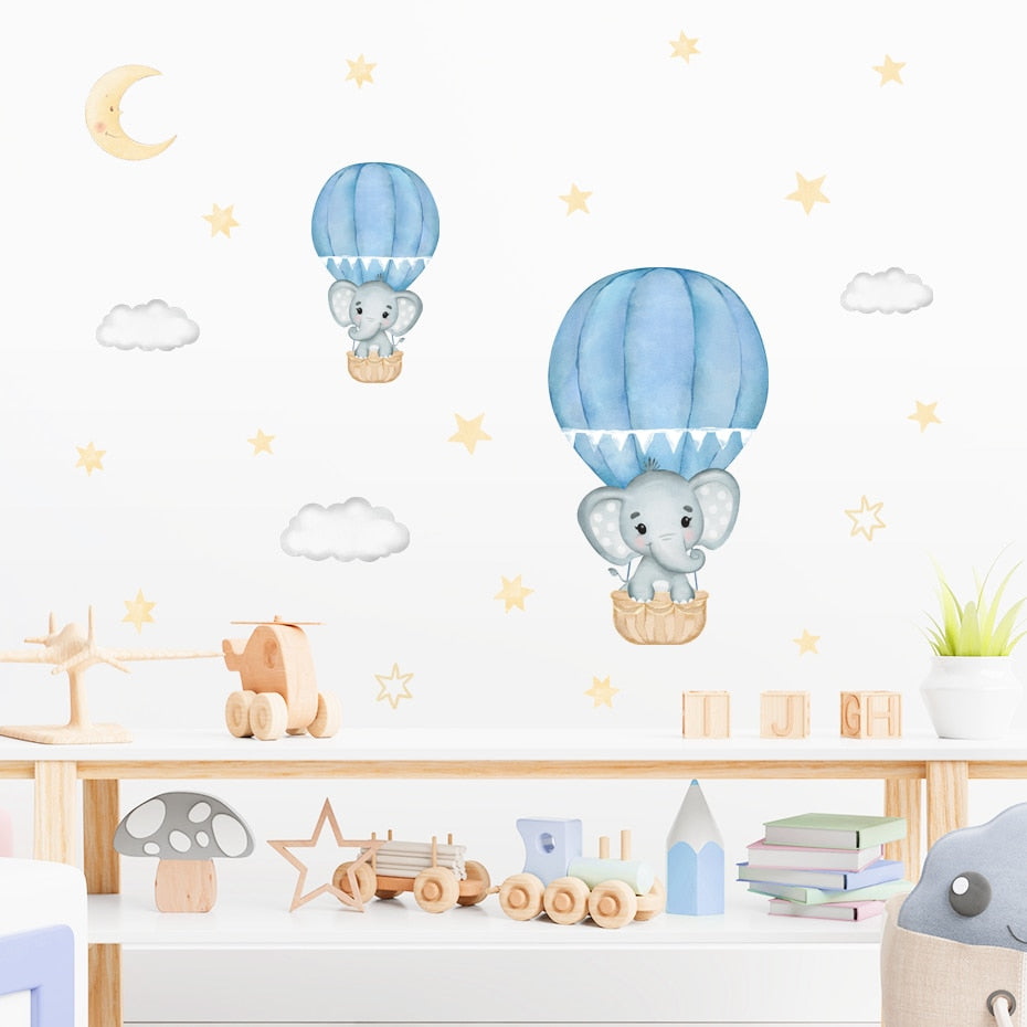 Elephants & Hot Air Balloons Wall Decal