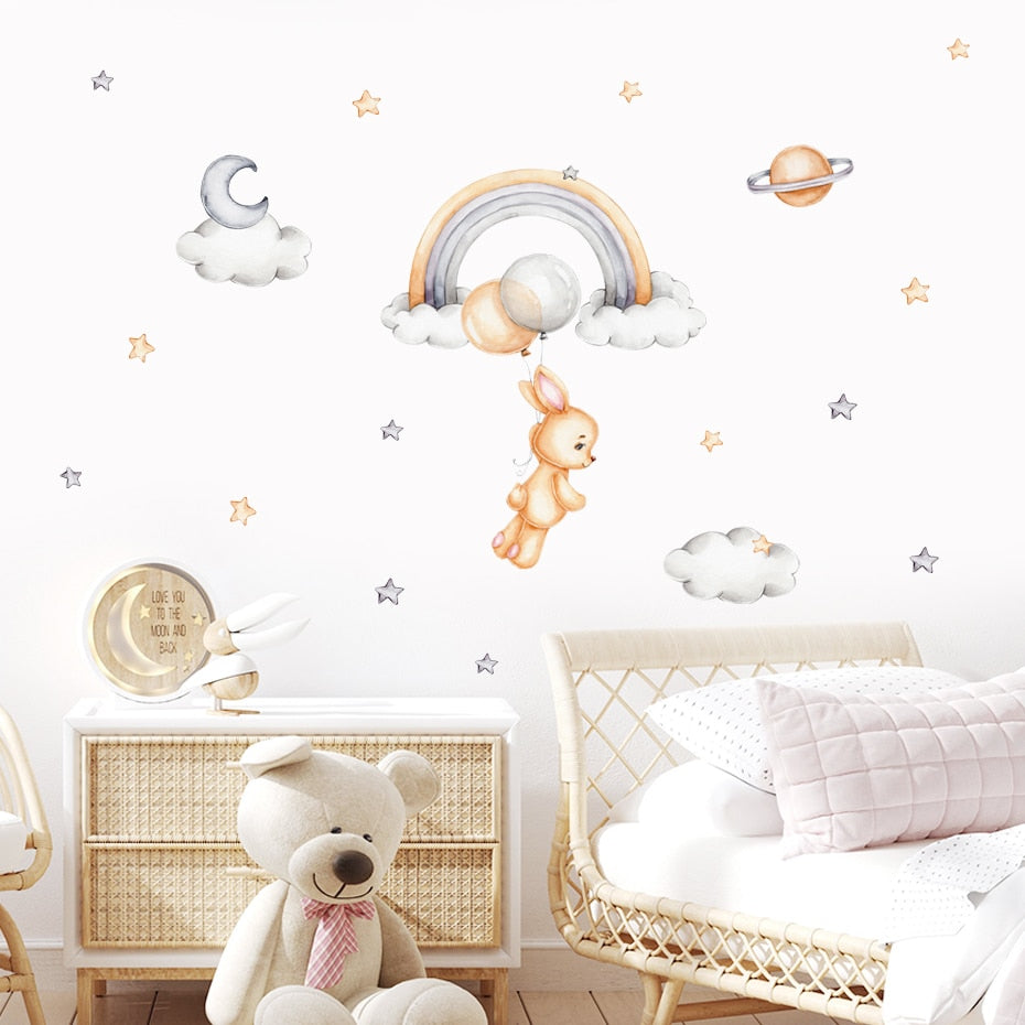 Bunnies Over The Rainbow Wall Decal