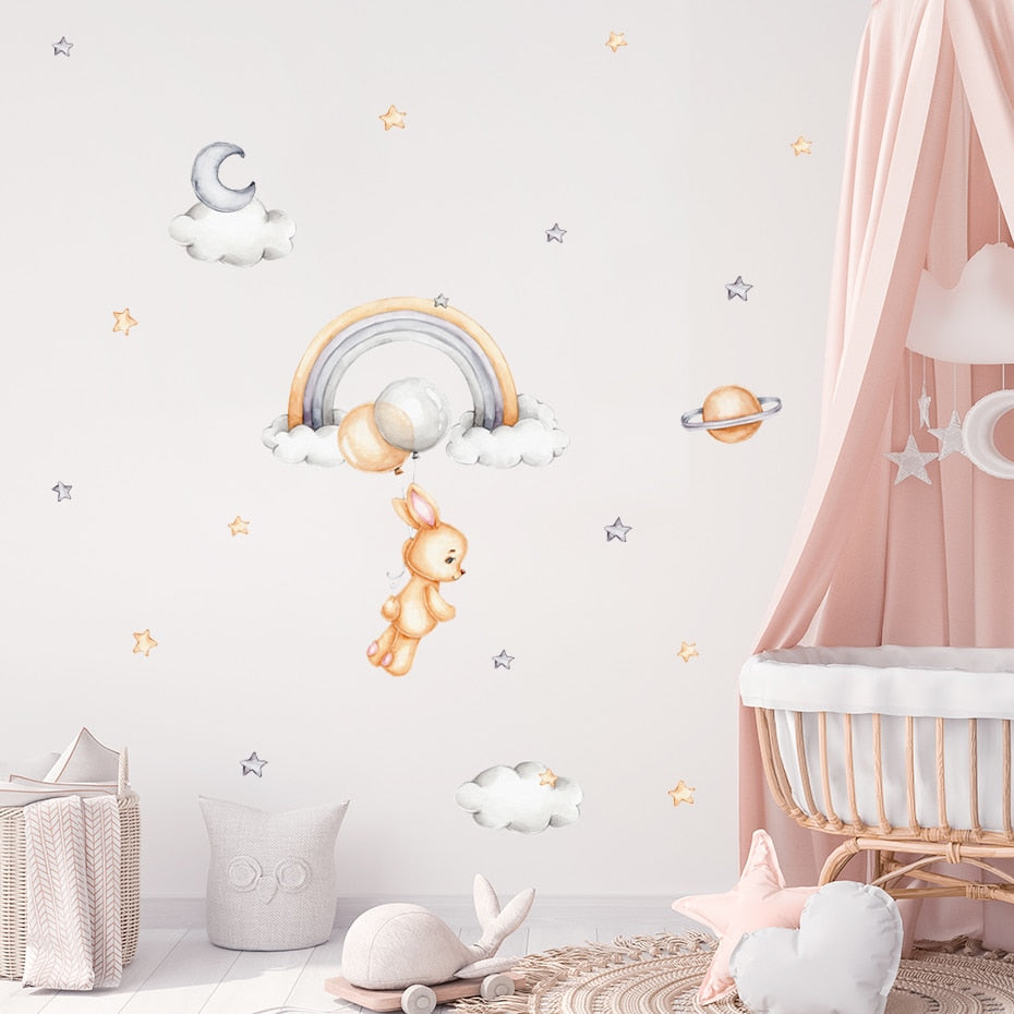 Bunnies Over The Rainbow Wall Decal