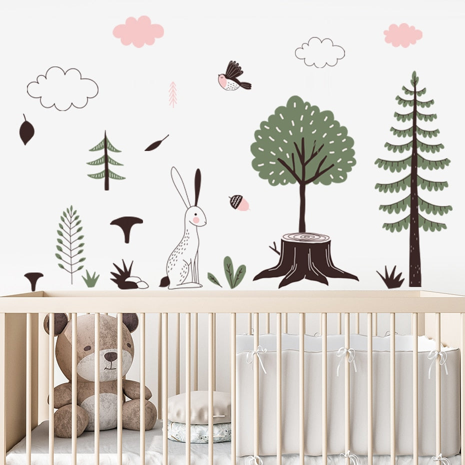 Woodland Bear & Rabbit Wall Decal