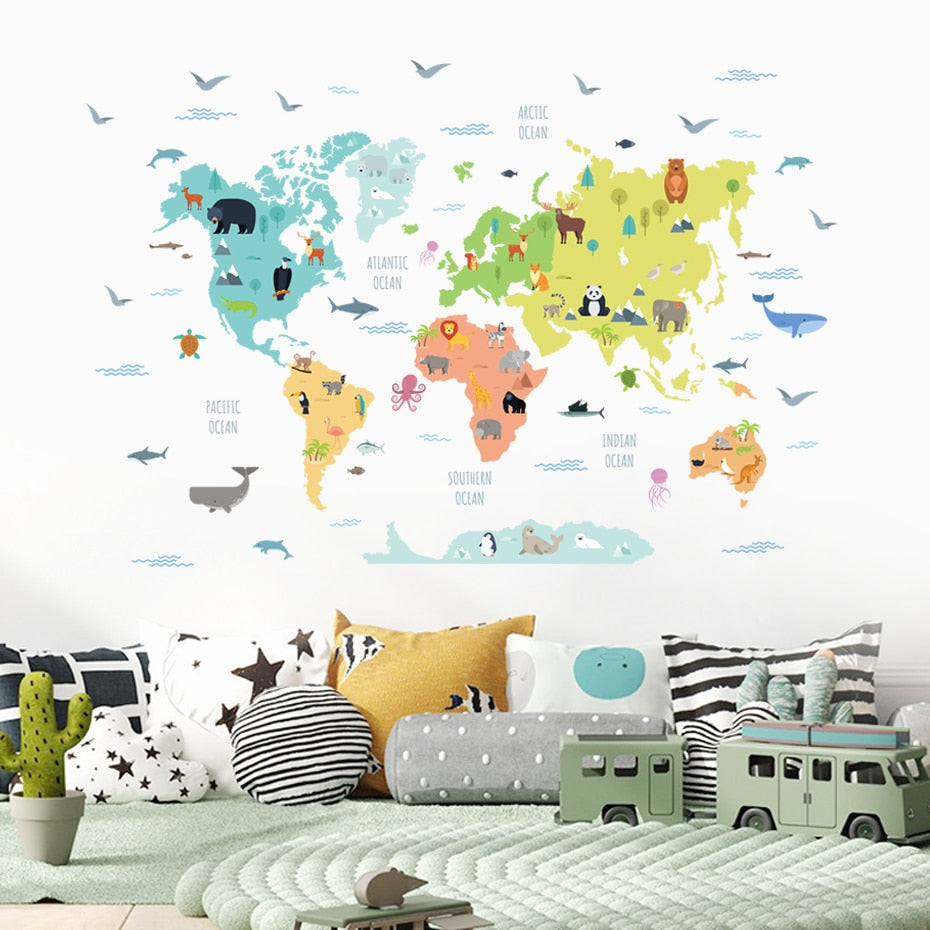 Animal World Map Wall Decal