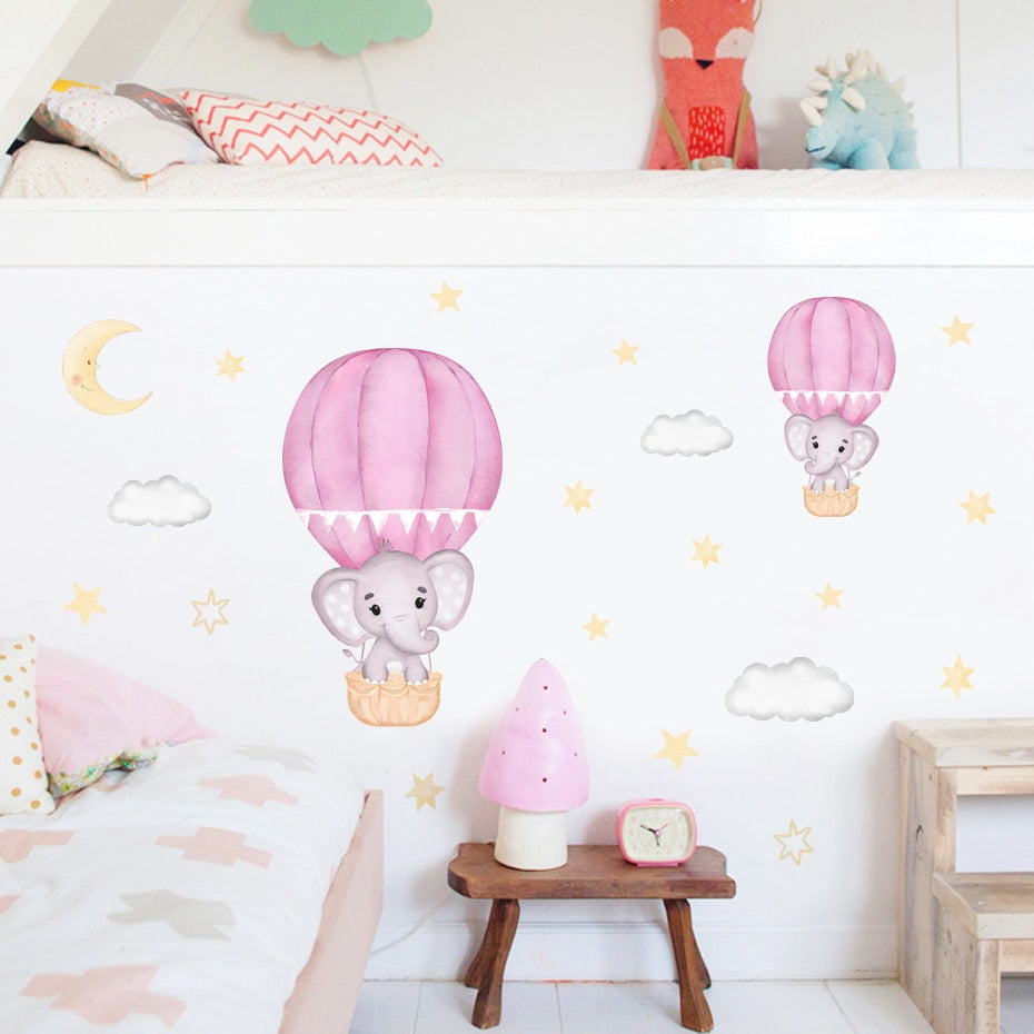 Elephants & Hot Air Balloons Wall Decal