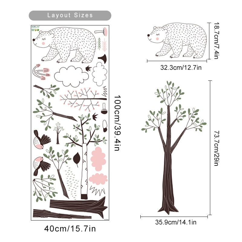 Woodland Bear & Rabbit Wall Decal