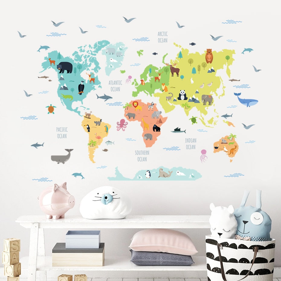 Animal World Map Wall Decal