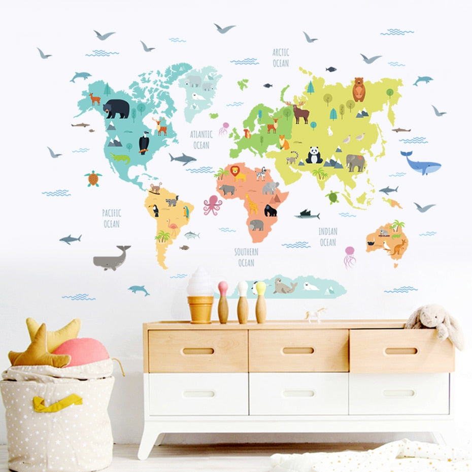 Animal World Map Wall Decal