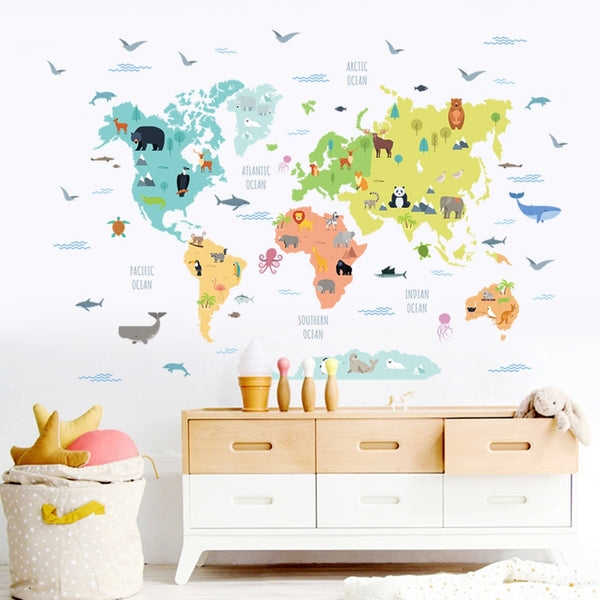 Animal World Map Wall Decal | Nursery & Children's Wall Stickers | My ...