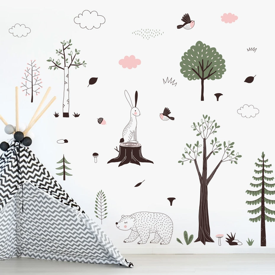 Woodland Bear & Rabbit Wall Decal