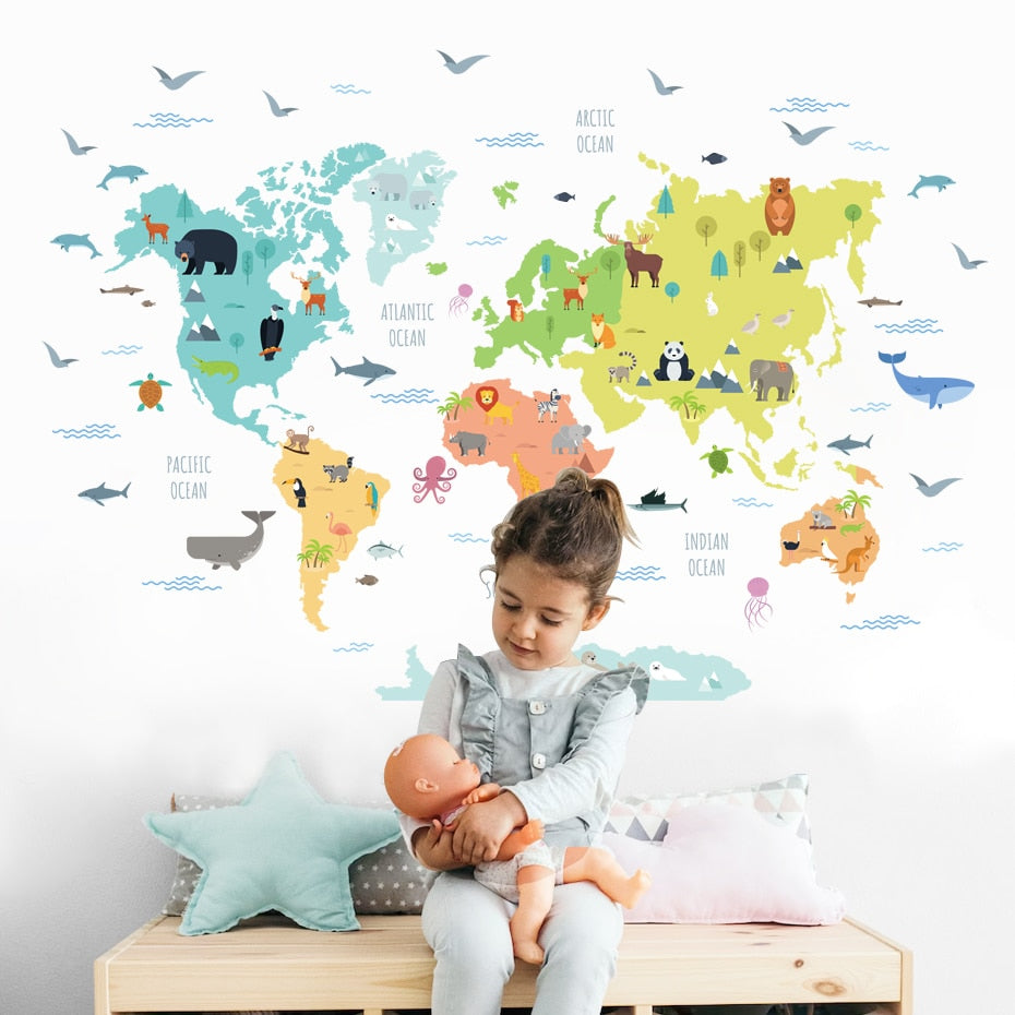 Animal World Map Wall Decal