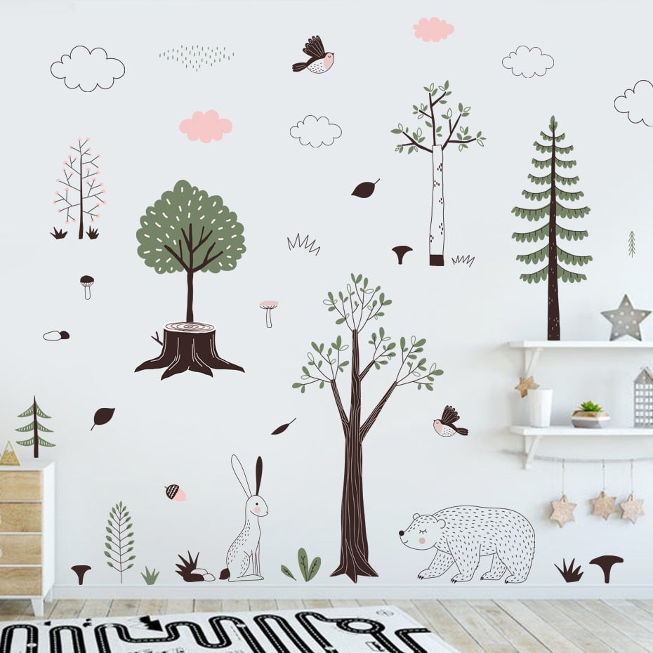 Woodland Bear & Rabbit Wall Decal