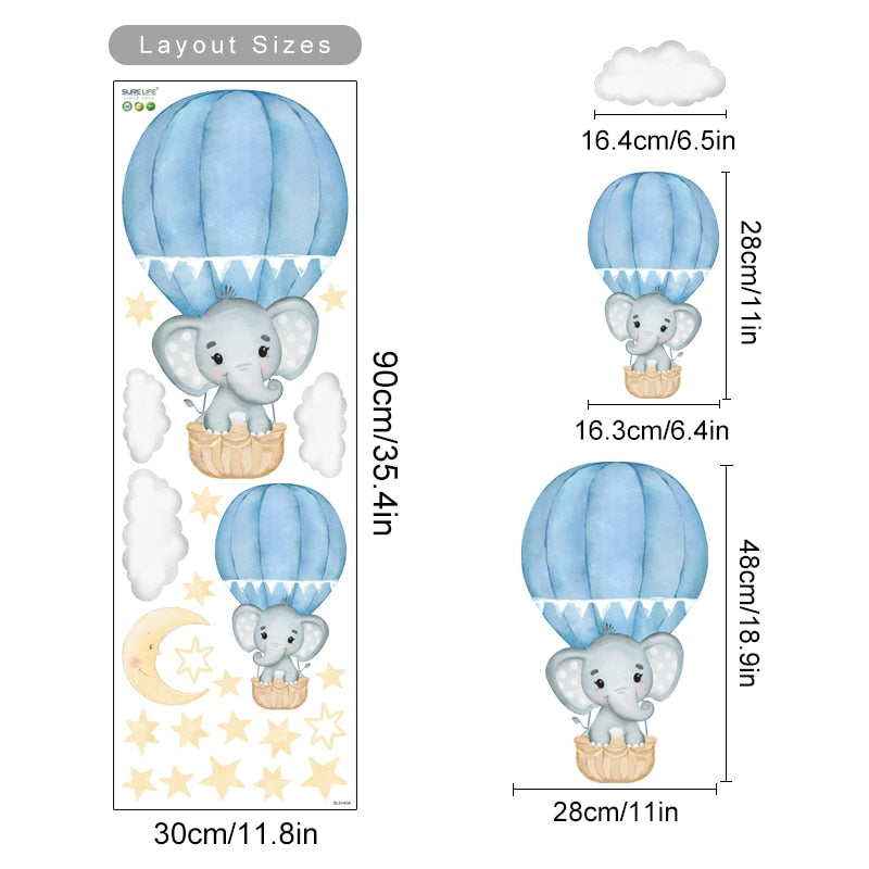 Elephants & Hot Air Balloons Wall Decal