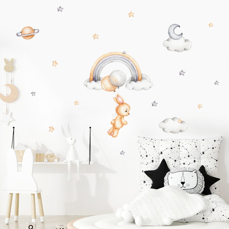 Bunnies Over The Rainbow Wall Decal