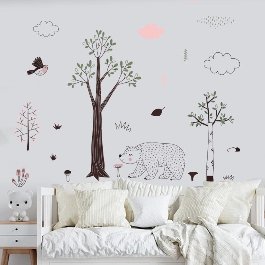 Woodland Bear & Rabbit Wall Decal