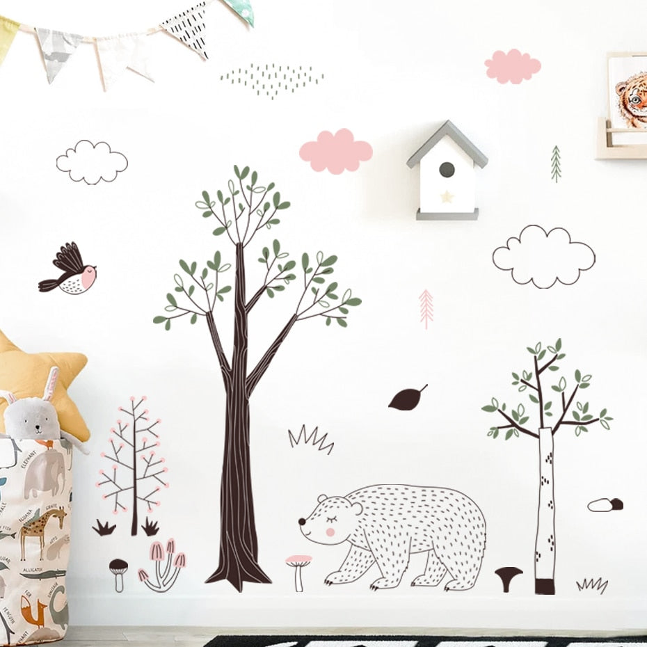 Woodland Bear & Rabbit Wall Decal