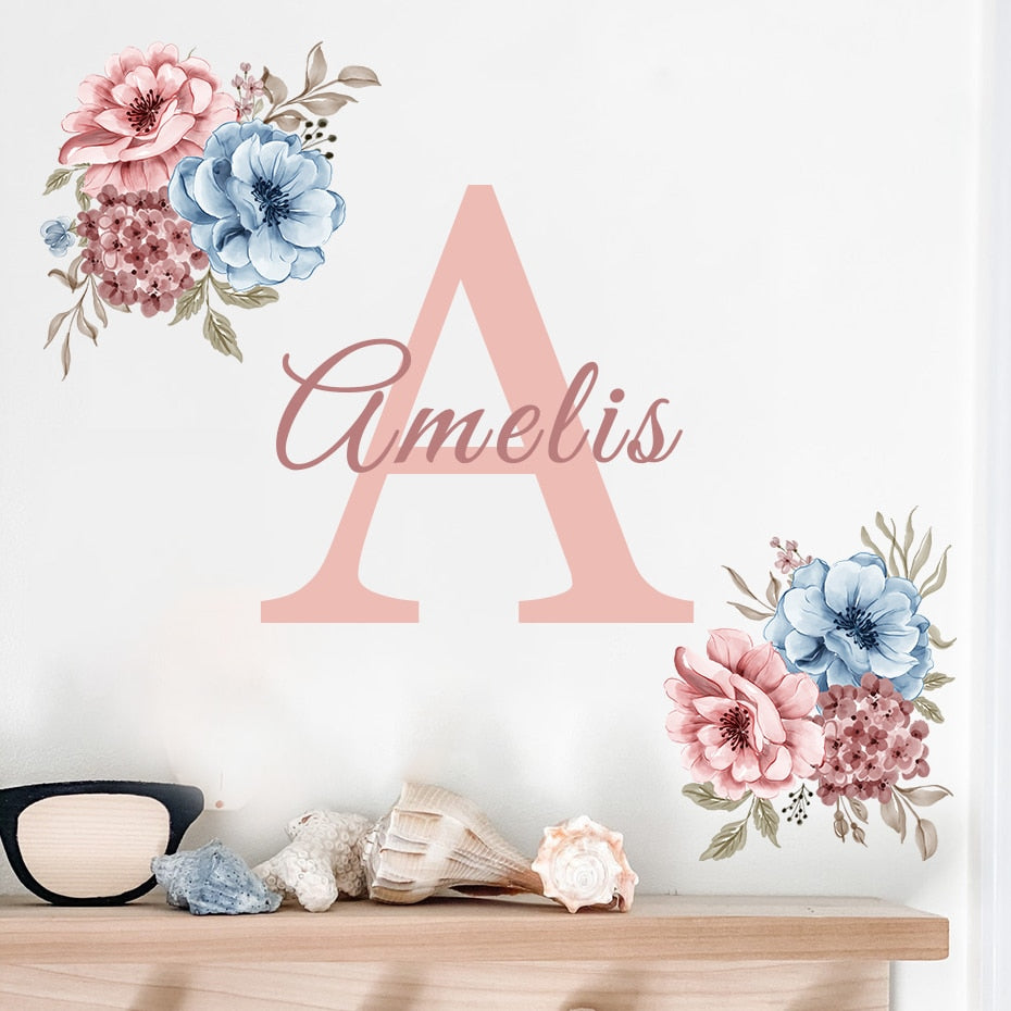 Pink Peonies Personalised Wall Decal