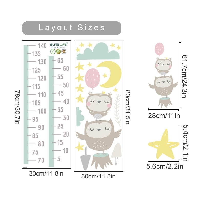 Pastel Owls Height Chart